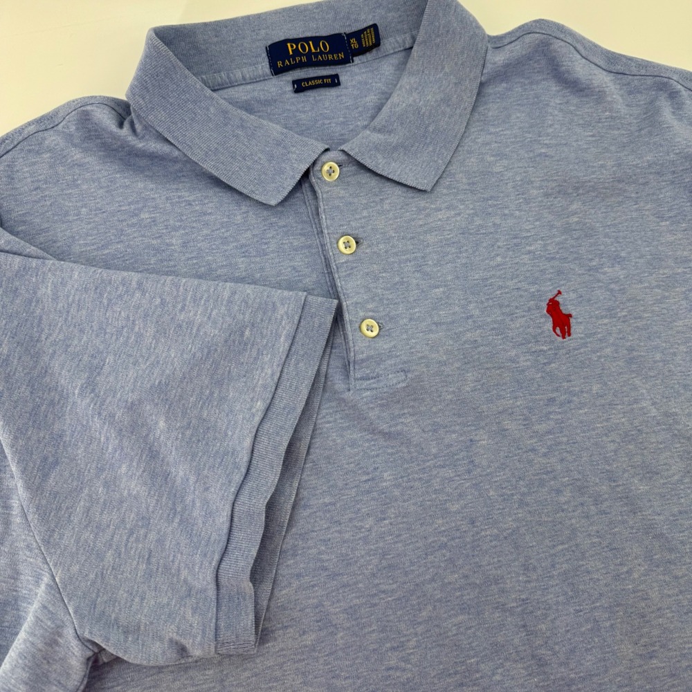 Polo Ralph Lauren Mens XL Classic Fit Polo Shirt Heather Blue Cotton Red Pony